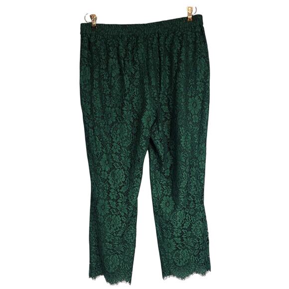 Draper James Lace Dressy Ankle Pants Green Elastic Waist Pockets Lined Large - Picture 6 of 7